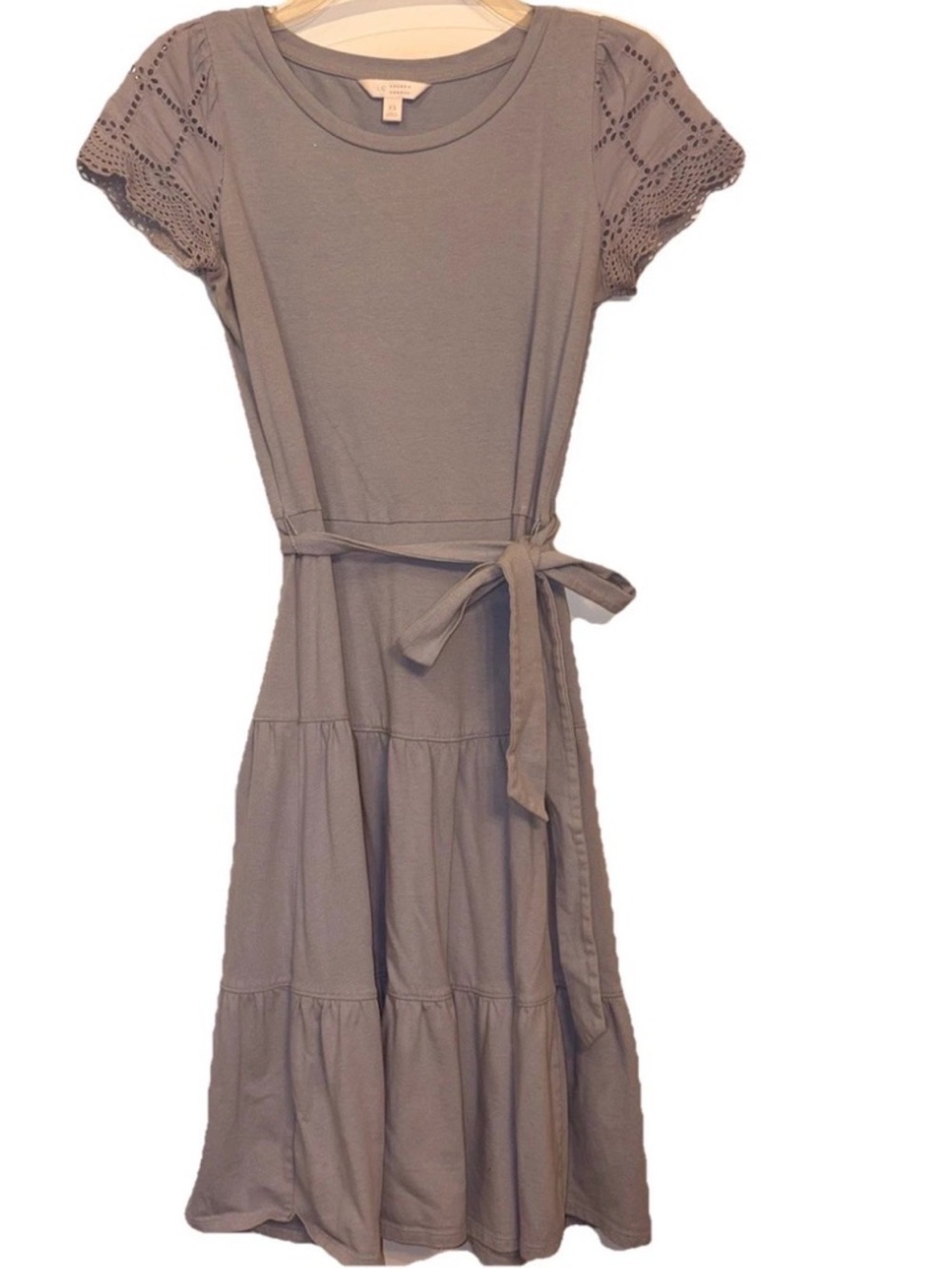 LC Lauren Conrad Blue Tiered Knit Dress with Tie Waist